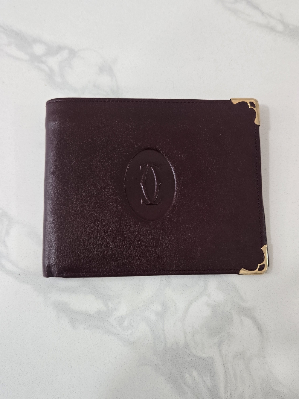 Cartier Leather Billfold Wallet with Gold Corner Accents
